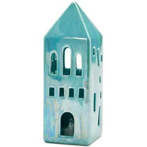 HOLIDAY LANE Pastel Prism Porcelain House LED Light-Up Decor, Blue - Picture 2 of 2
